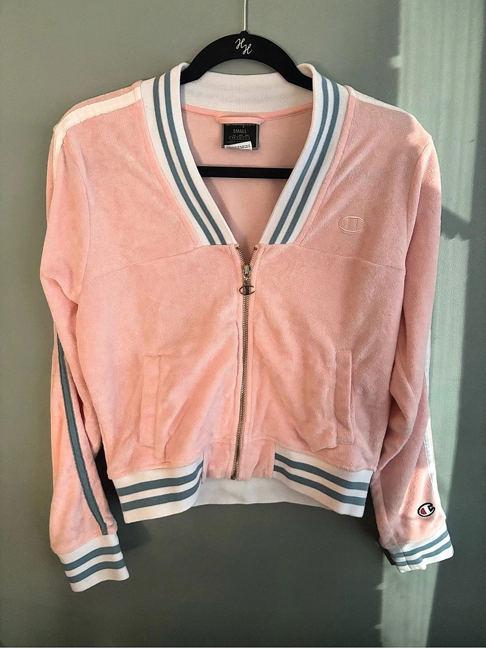 Champion Color Block Jacket in Pink & Gray Size Small Like New